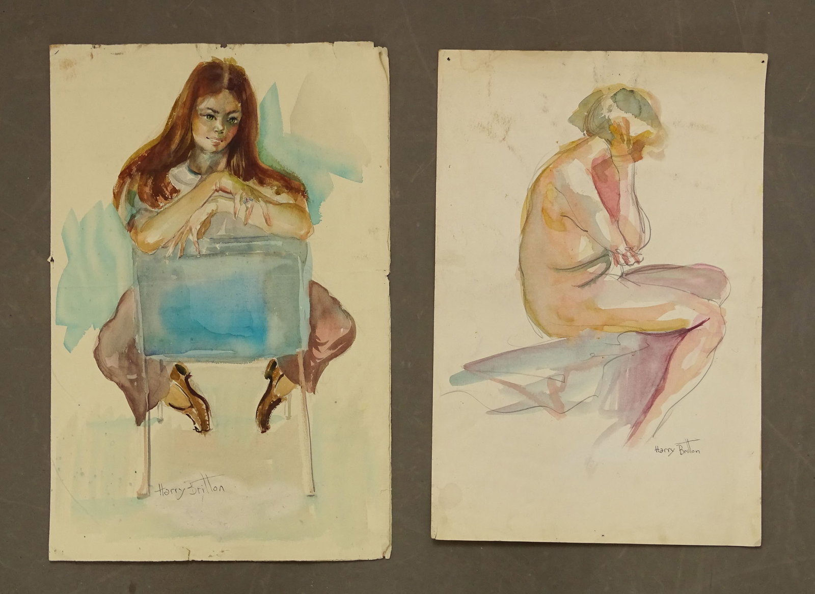 After Harry Britton (1878-1958): After Harry Britton (1878-1958), (2) unframed watercolors on paper. 18" x 12".