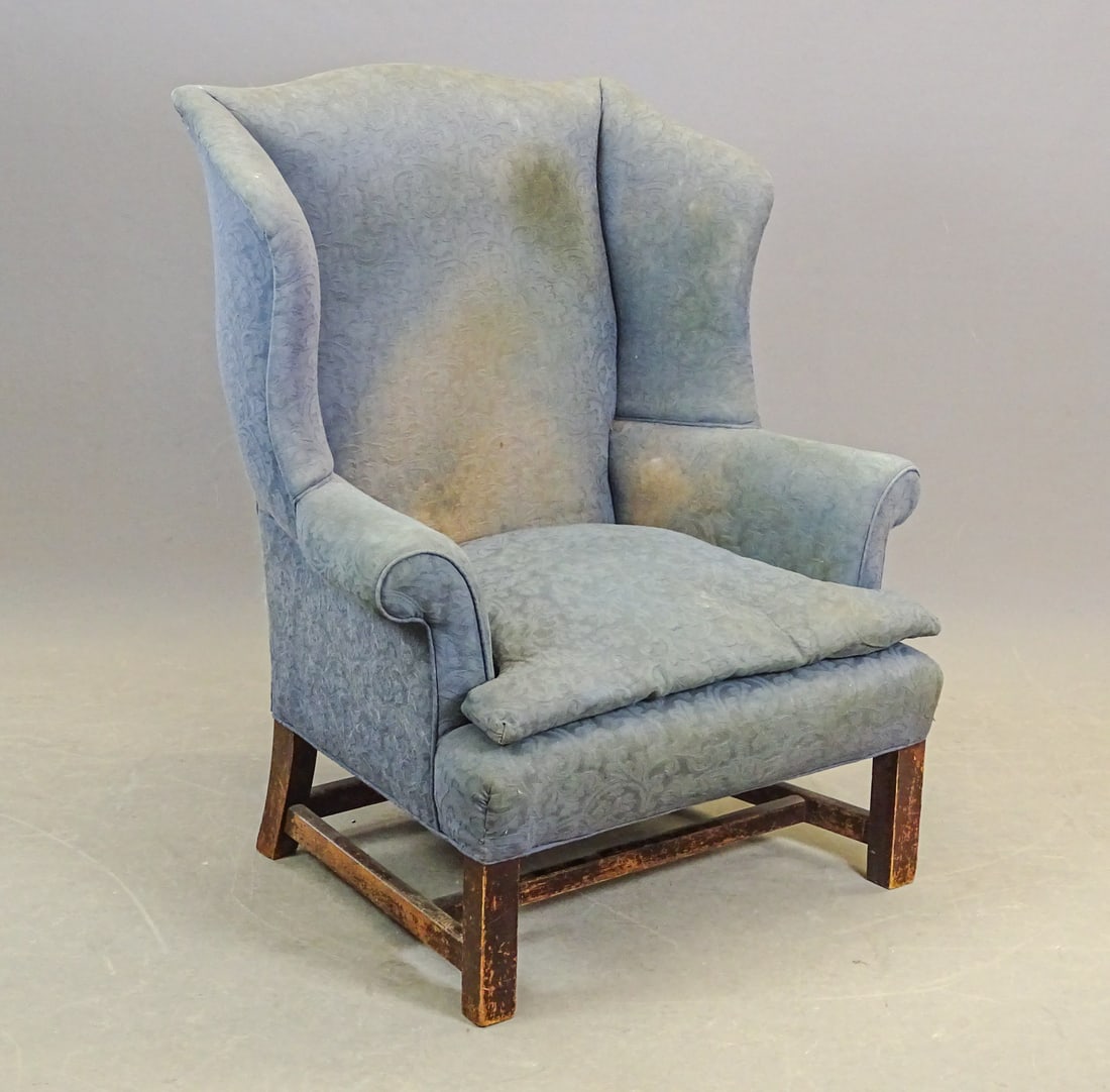 19th c. Wing Chair: Early 19th c. upholstered wing chair. 38" x 26" x 44" Ht..