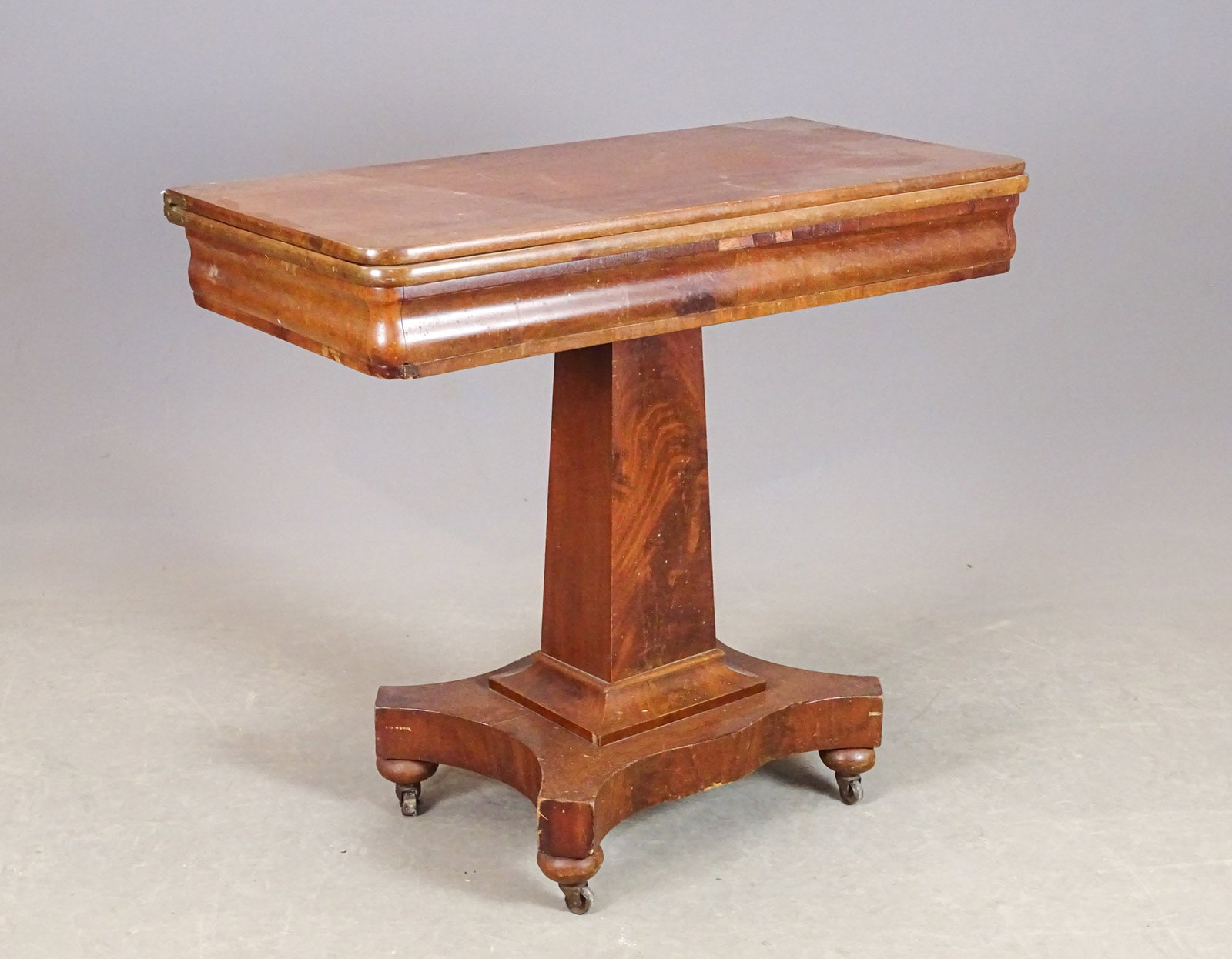 Empire Card Table: 19th c. Empire card table, 34" x 16 1/2", 29 1/2" ht. (as found).