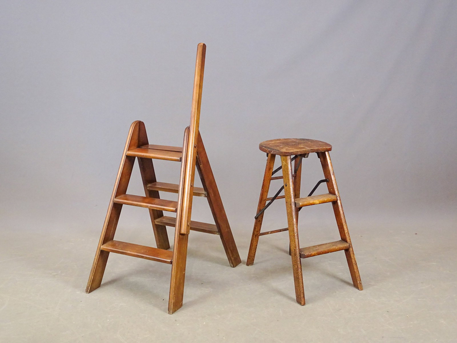 Folding Step-Ladders: Lot (2) vintage folding step-ladders (24" and 43" Ht.).