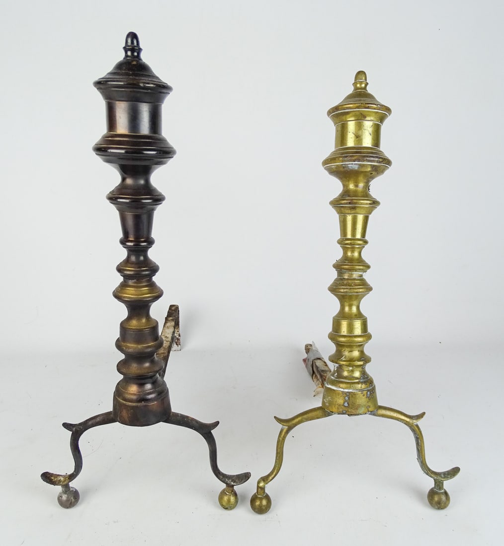 Andirons: Pair early 19th c. andirons (as found), 18" ht.