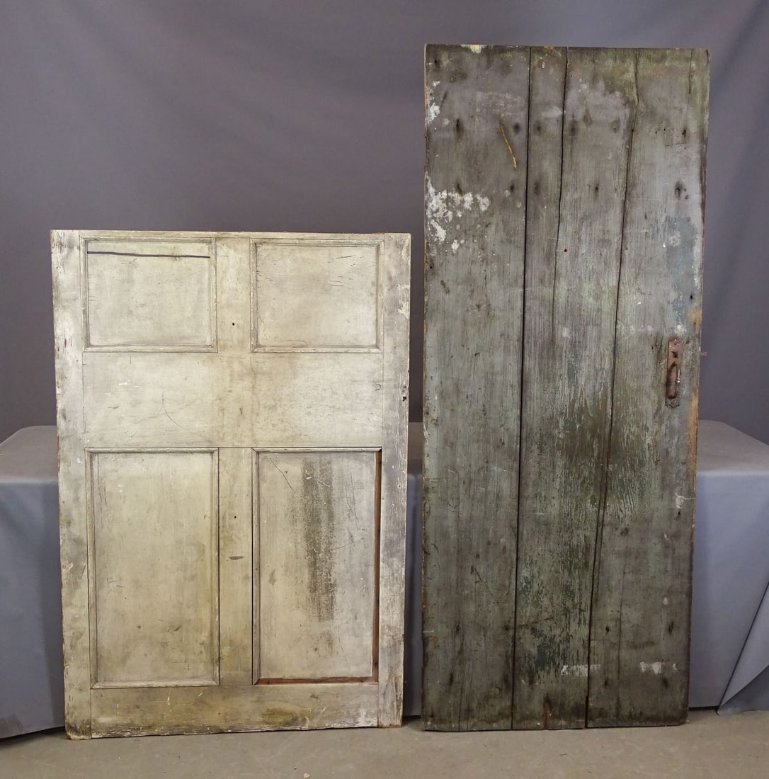 19th c. Door: 19th c. door in old paint with original hardware. 30 1/2" x 74 1/2", along with paneled door, 37" x 55 /12".