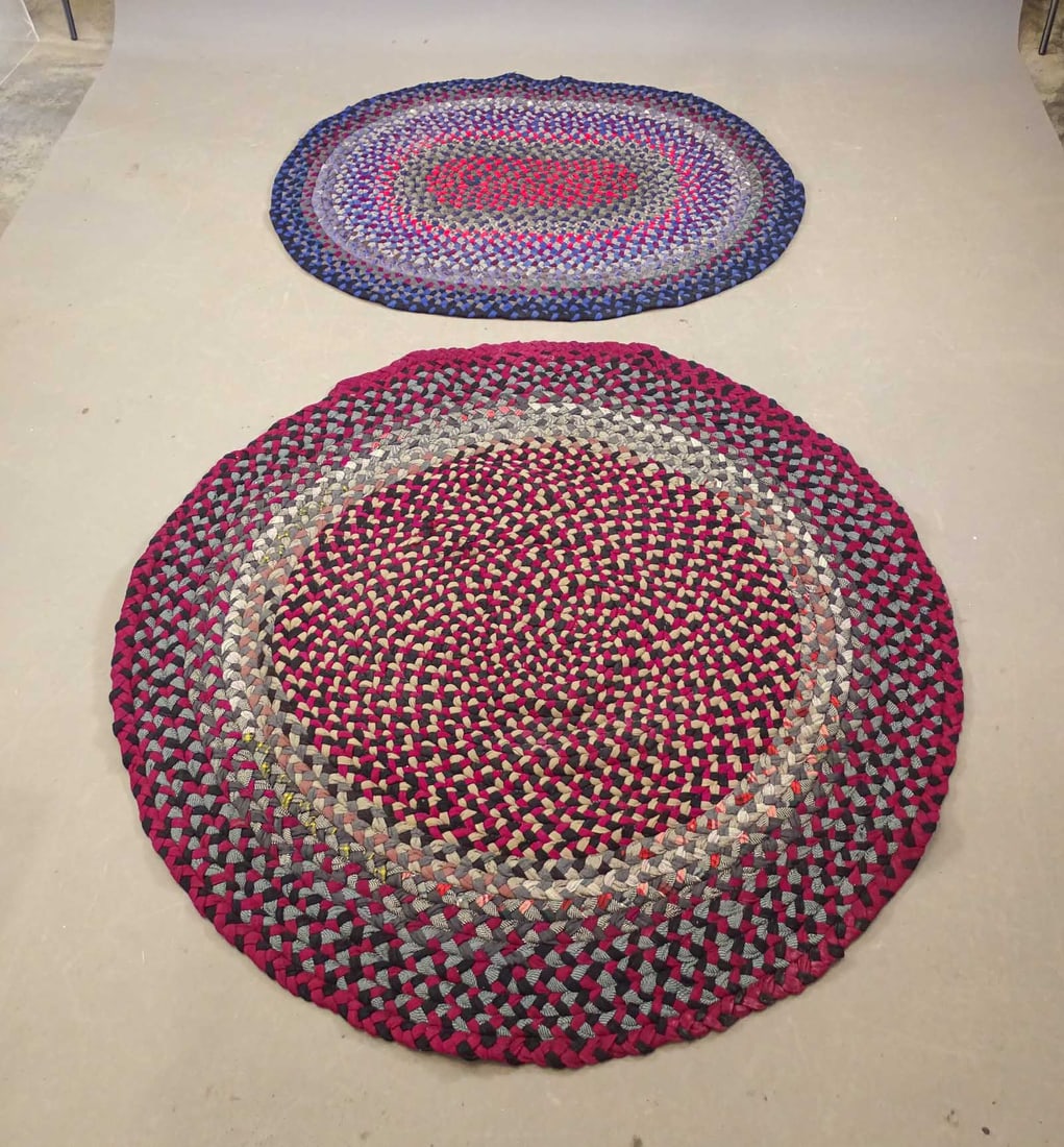 Rag Rugs: Lot (2) rag rugs (58" x 44" and 60" D.).