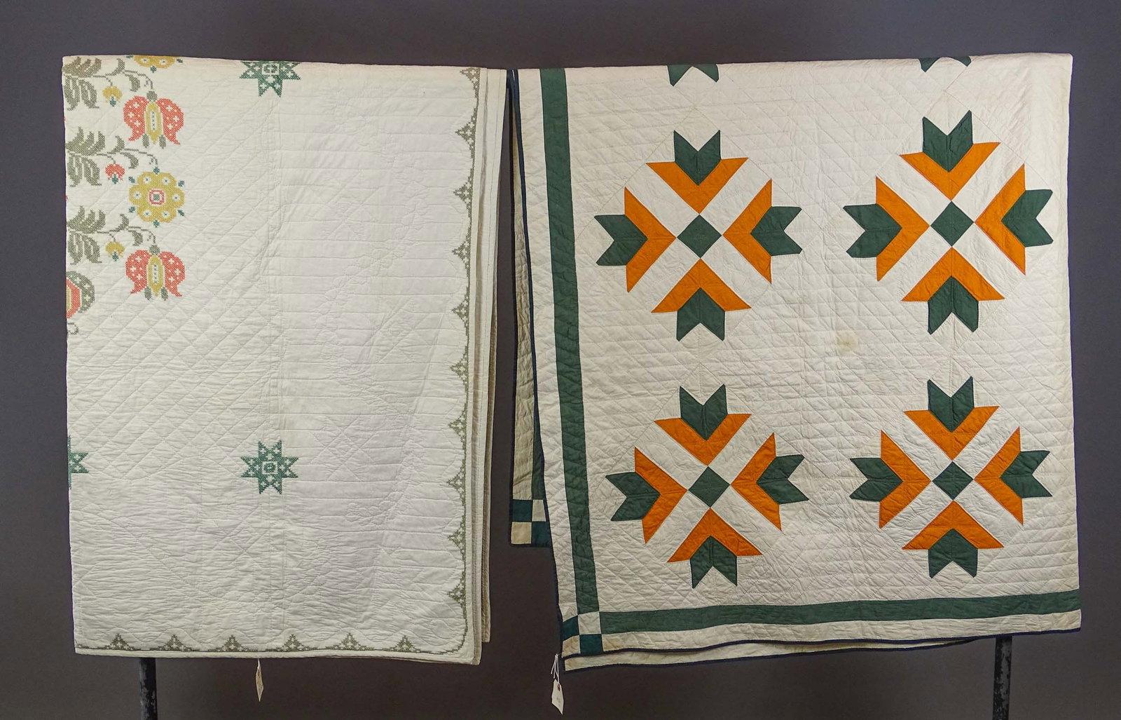 Quilt Lot: Lot (2) quilts including: Early Bear Paw (88" x 88"), floral embroidered (82" x 62").