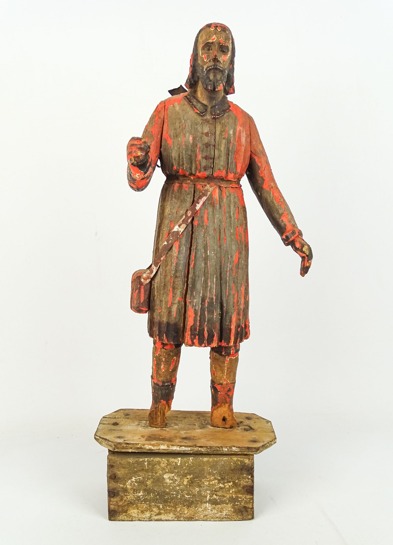 18th c. Saint Statue: 18th c. wooden Saint statue. 9" x 3 1/2" x 20" Ht..