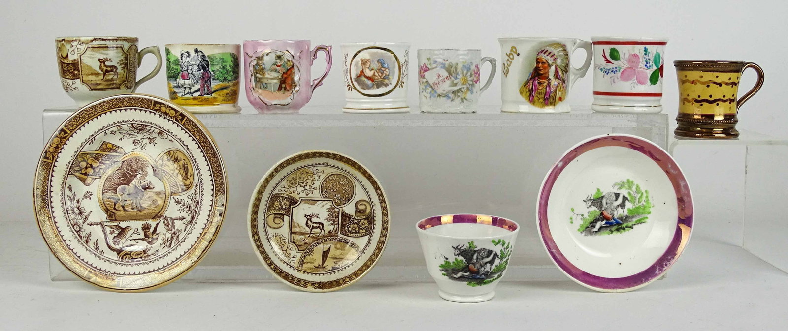 Early China Lot: Lot of early china teacups, saucers. Includes Lustre, litho etc..