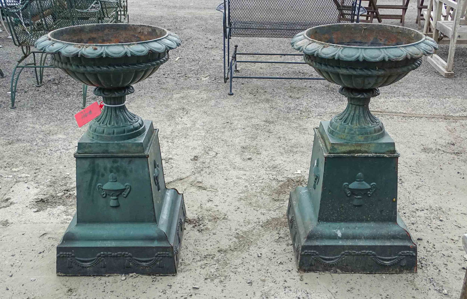 Pair Cast Iron Urns - 5