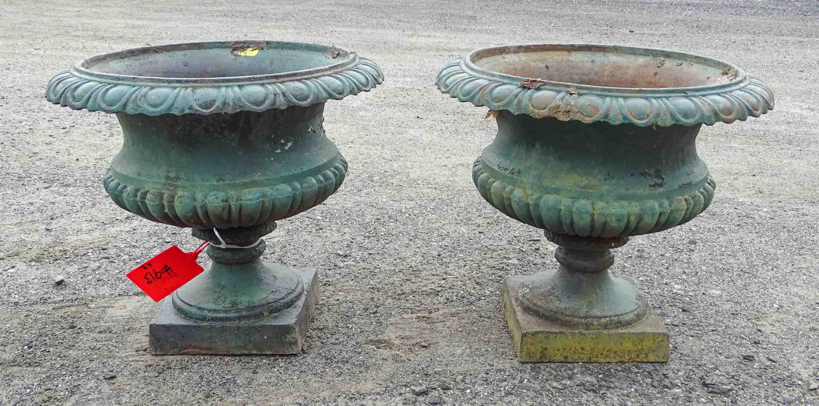 Pair Cast Iron Urns - 4