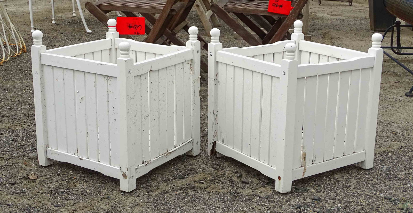 Pair Wood Planters: Pair of wood planters. 16" D., 18" Ht..
