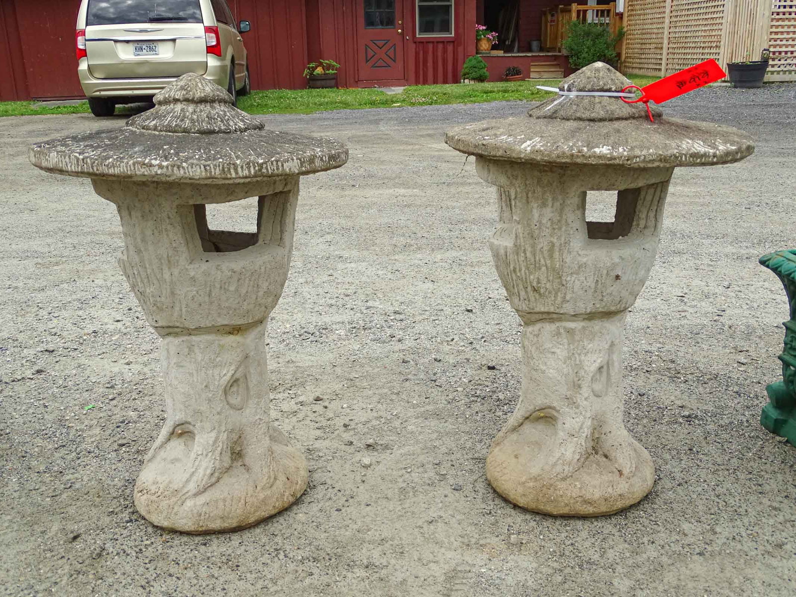 Pair Poured Stone Tree Statues - 4