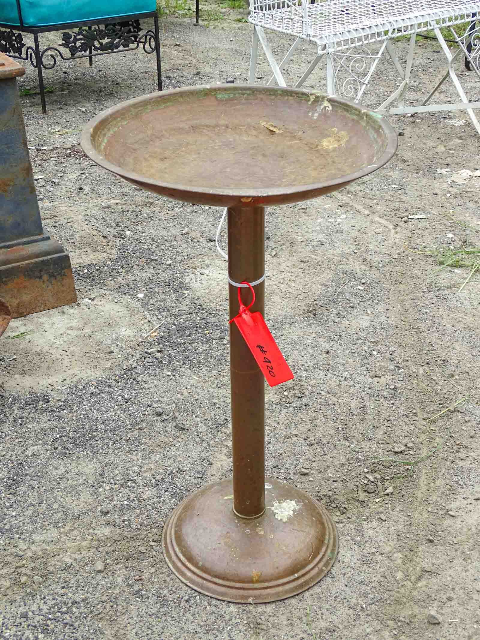 Copper Bird Bath: Copper bird bath (top loose).