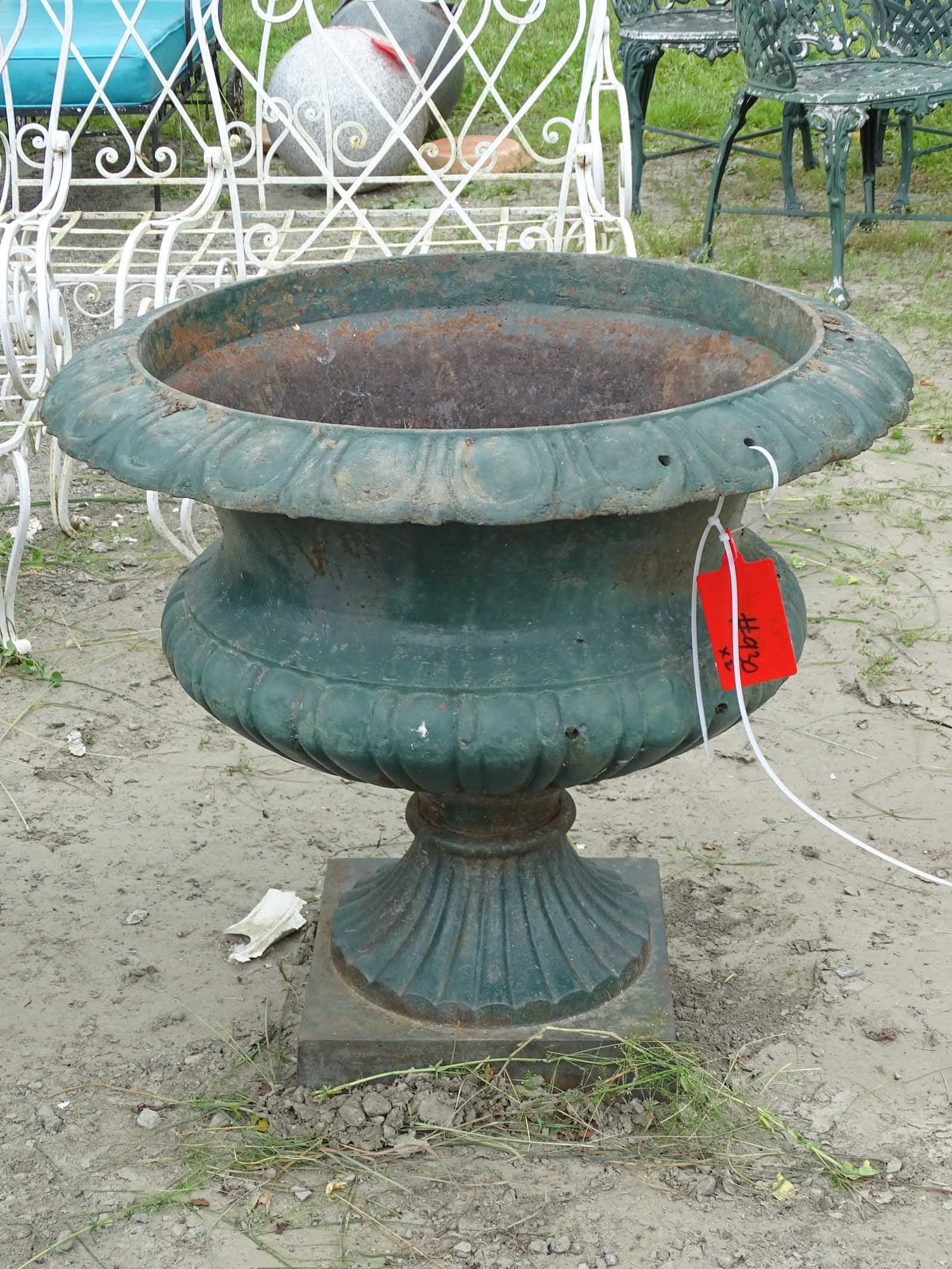 Pair Cast Iron Urns - 3
