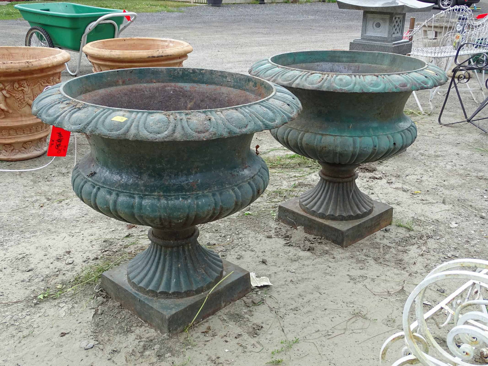 Pair Cast Iron Urns - 4