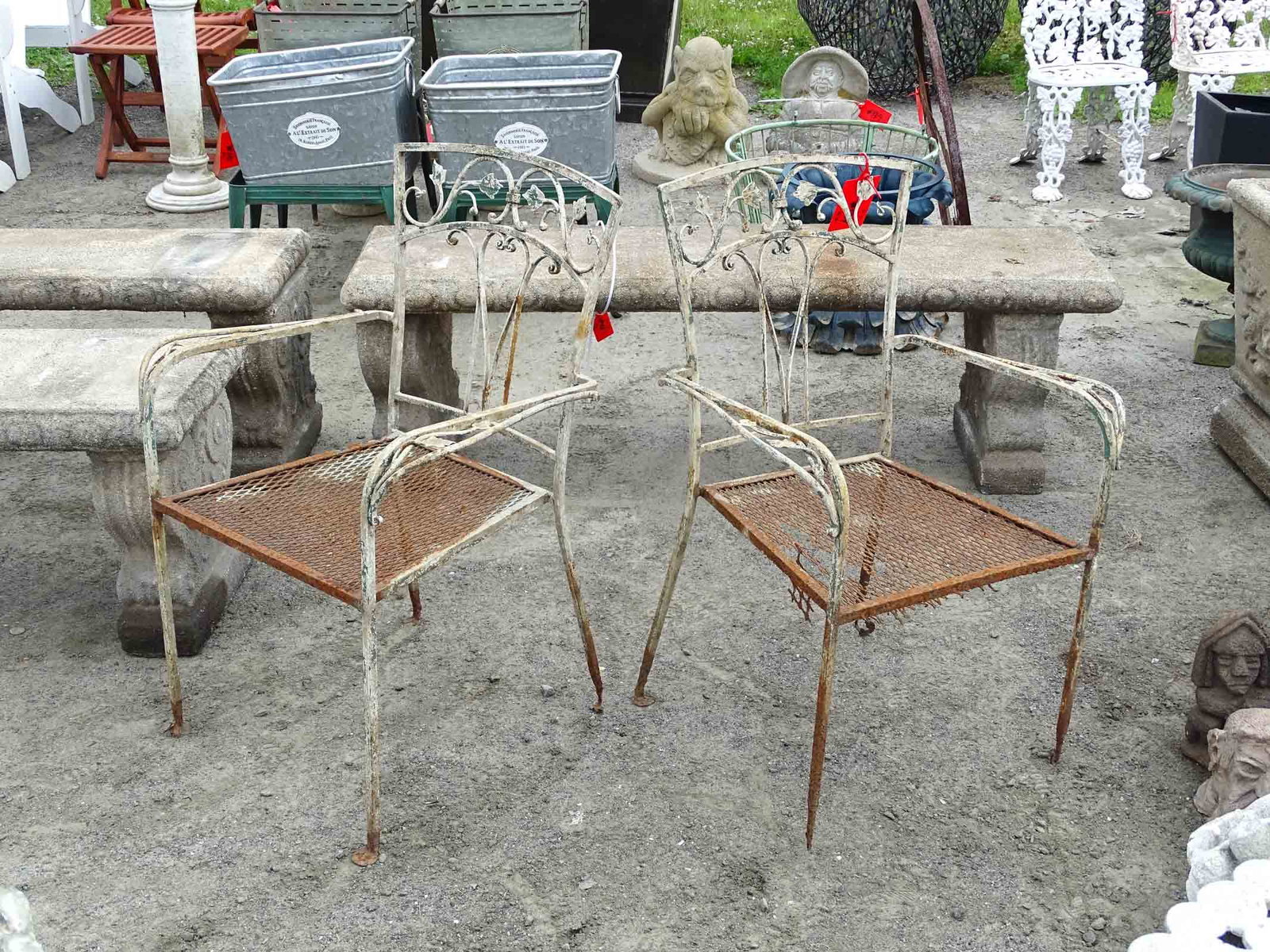 Pair Iron Chairs: Pair of iron garden chairs.