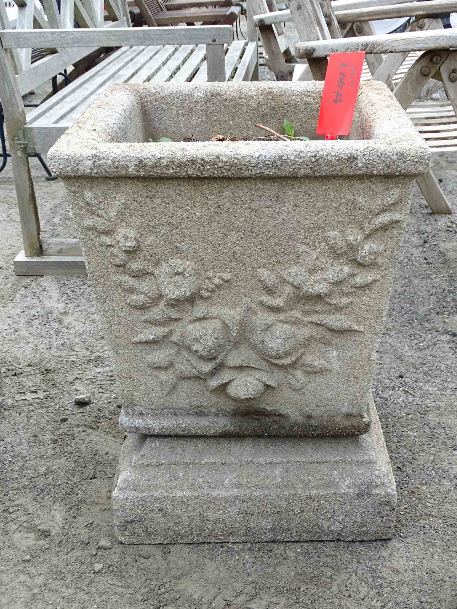 Pair Poured Stone Urns - 2