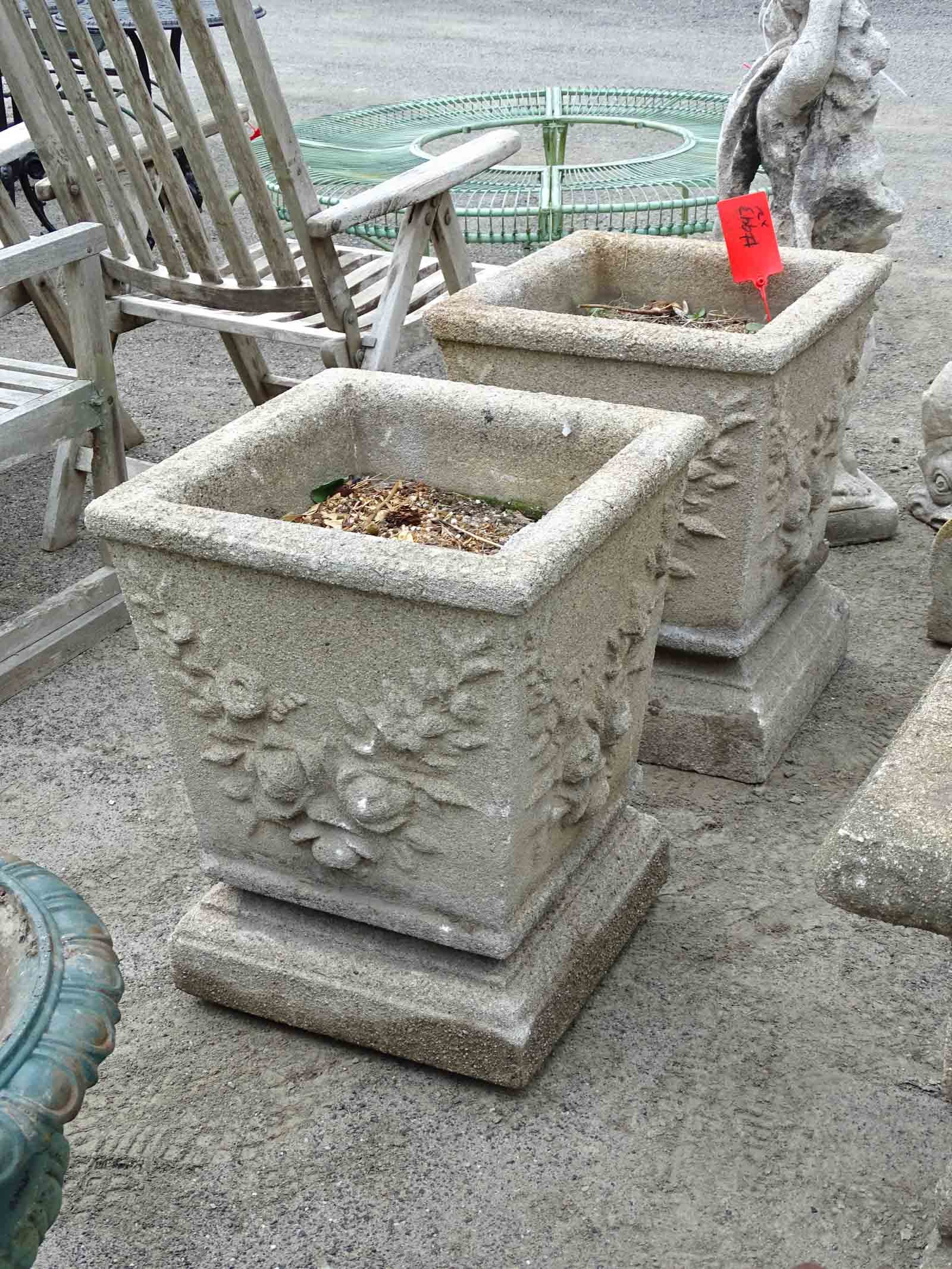 Pair Poured Stone Urns - 3