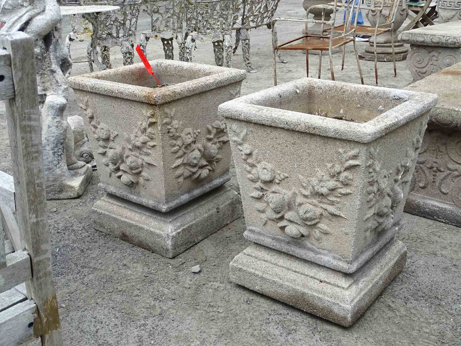 Pair Poured Stone Urns - 4