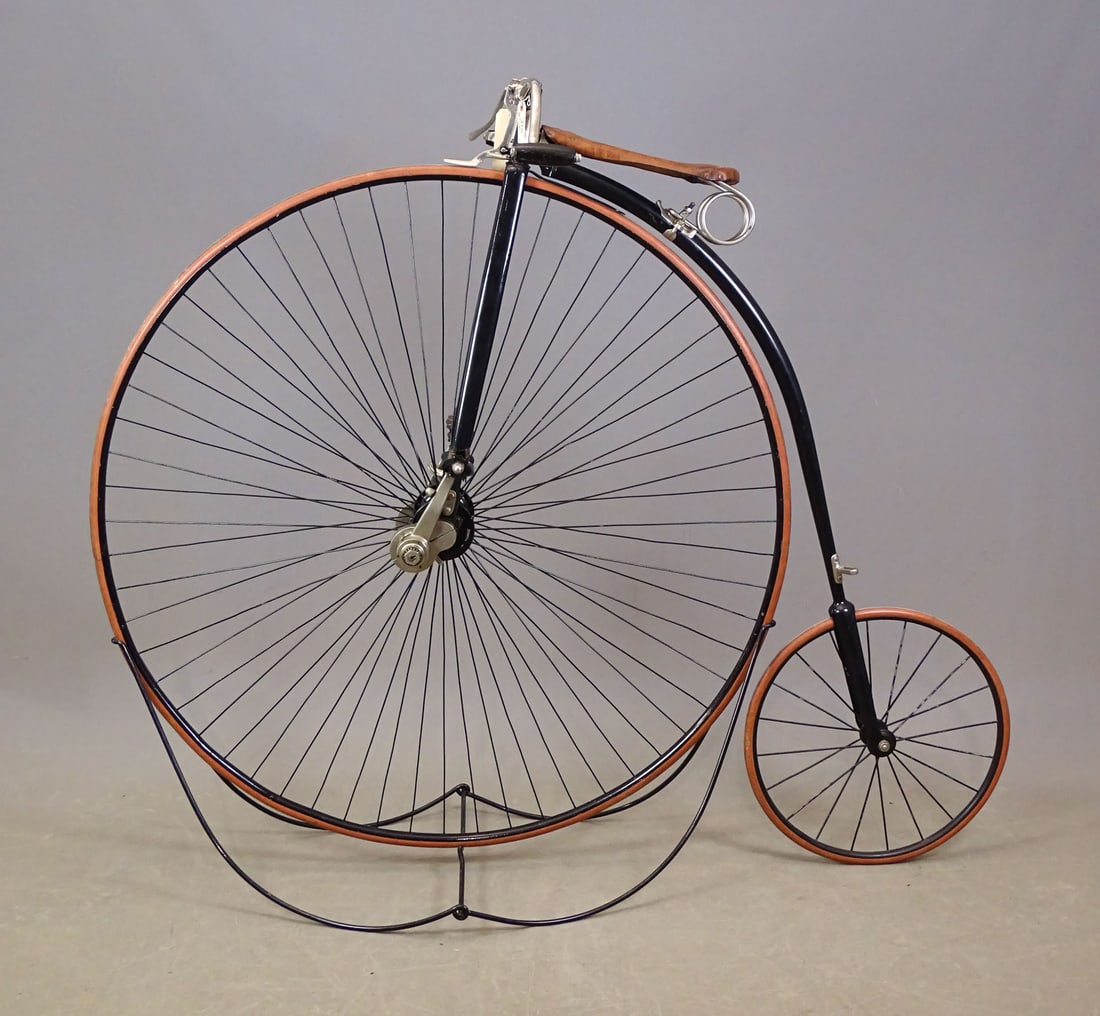 Springfield Roadster High Wheel Bicycle: C. 1889 Springfield Roadster high wheel bicycle propelled by rider's feet working levers. This bicycle was famous for its ability to help riders with climbing hills. (See the newspaper report of a