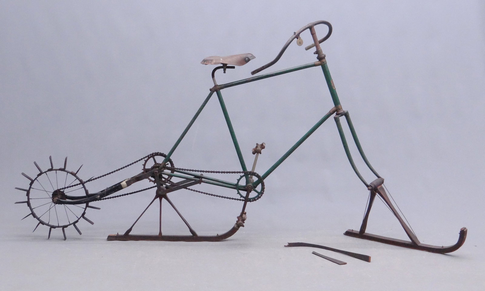 Rare Cleveland Ice Bicycle: Scarce ice bicycle "The Cleveland No. 4 Patented Feb. 4. 1890 Dec. 30. March 17. 1891 Lozier MFG. Co. Toledo O.". Chainguard broken, otherwise good condition. David Metz Museum. Previously sold at