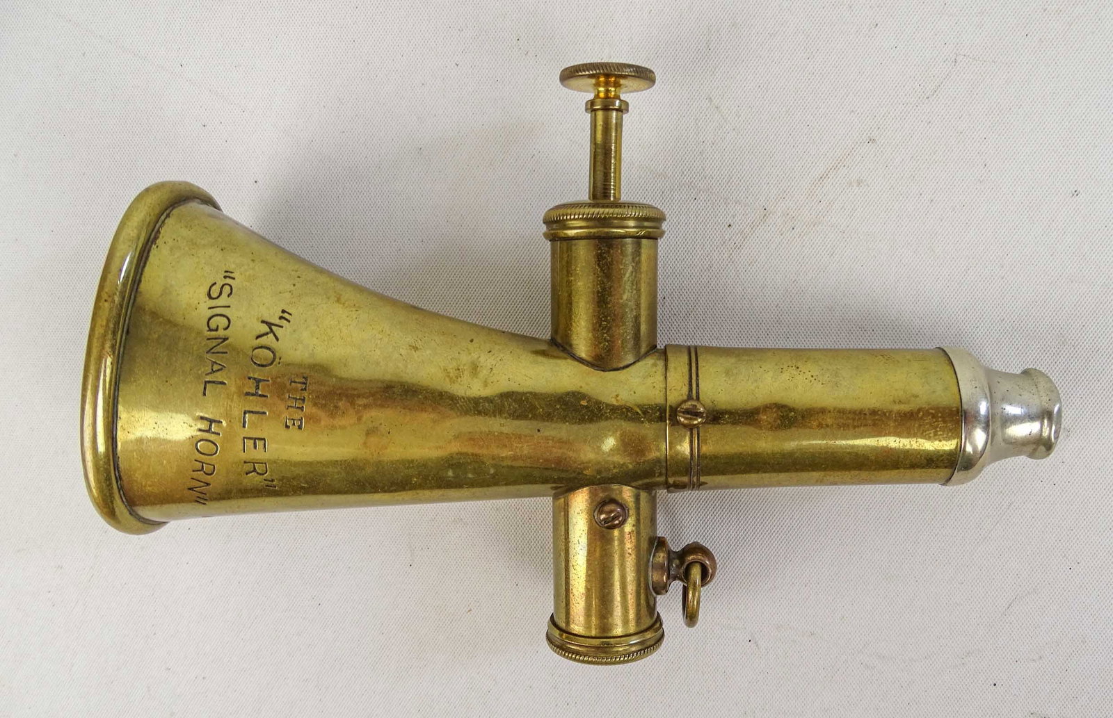 Kohler Cyclist Trumpet: Kohler's two tone signal / horn (Covent Garden) 185 Piccadilly London 1880's / 90's two tone cyclist trumpet. Good condition. Glenn Eames Collection Burlington Vermont.