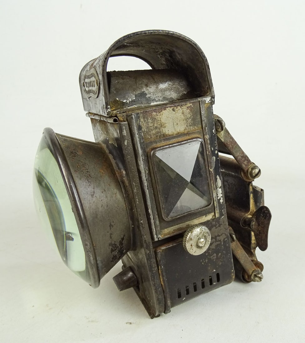 The Falcon Lamp: "The Falcon" - Thomas Smith and Co. Birmingham - a large hard tire safety lamp 7 inches tall. Unusually large convex lens - 4 inches diameter - no cracks or chips. Very nice - complete and original. G