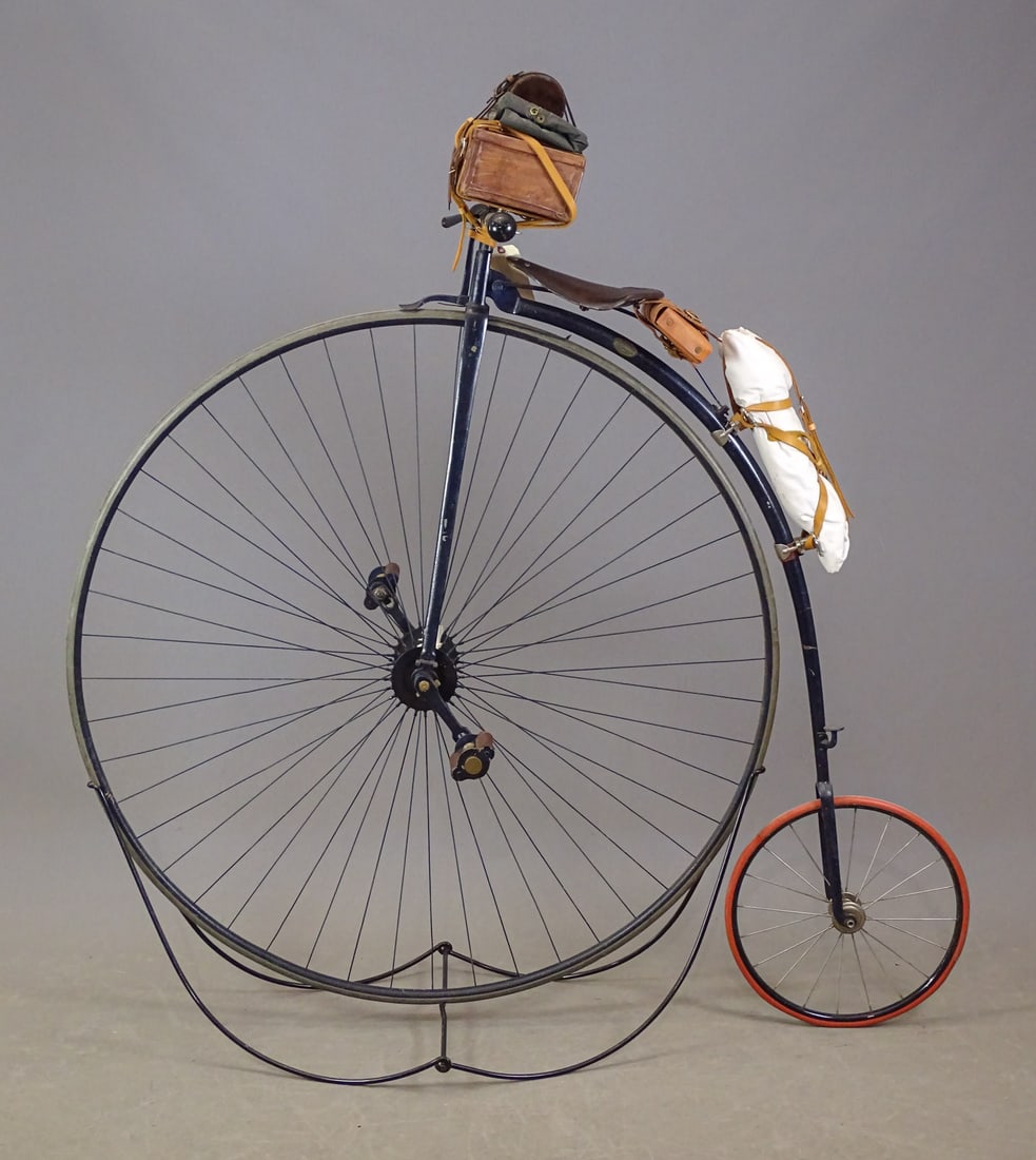 Columbia High Wheel Bicycle: Columbia High Wheel bicycle. Made by the Pope Mfg. Co. in Hartford, Connecticut, USA). This is the model of Columbia bicycle that Thomas Stevens may have used in his ride across America in 1893 (the
