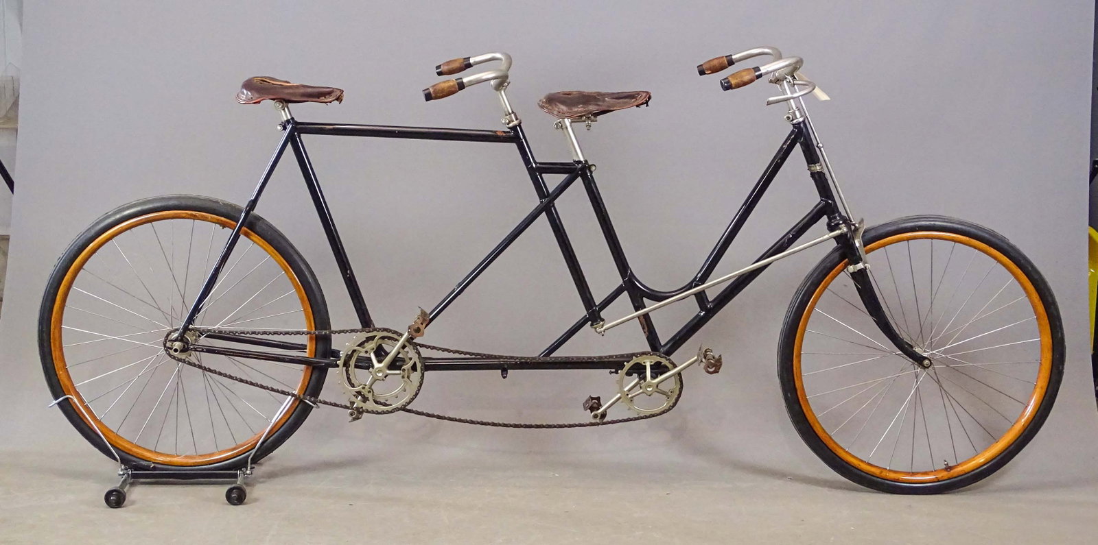 C. 1897 Gormully and Jeffery Rambler: 1897 Gormully and Jeffery Rambler Model #3 ladies-men's combination tandem. 22" ladies, 25" men's frame. Very good restored condition. Original G&J rims, hubs, handlebars, cranks, and front brake.