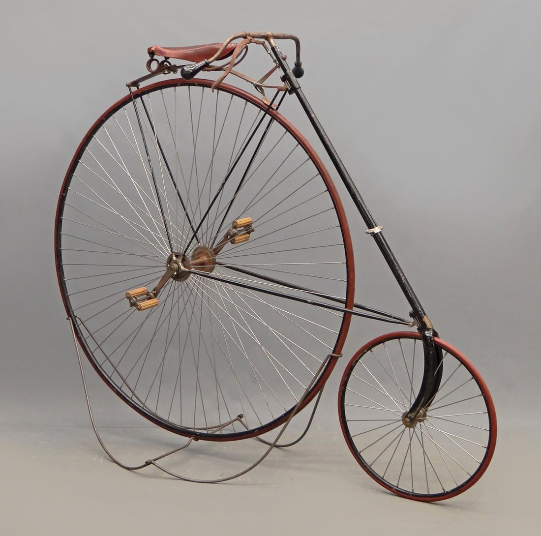 Eagle High Wheel Bicycle: C. 1890 Eagle Roadster 52" high wheel safety bicycle patented by the L.B. Gaylor of Stamford CT in 1886. Very good condition, nickel spokes, other nickel surfaces including saddle spring, brakes,