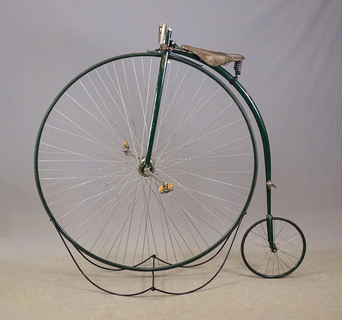 Edlee High Wheel Bicycle: 56" Edlee high wheel bicycle. Made by Philip Edlee in Australia who owned the Edlee Bicycle Company in Oamaru, New Zealand, where he built ordinary bicycles on order for individual riders. Good