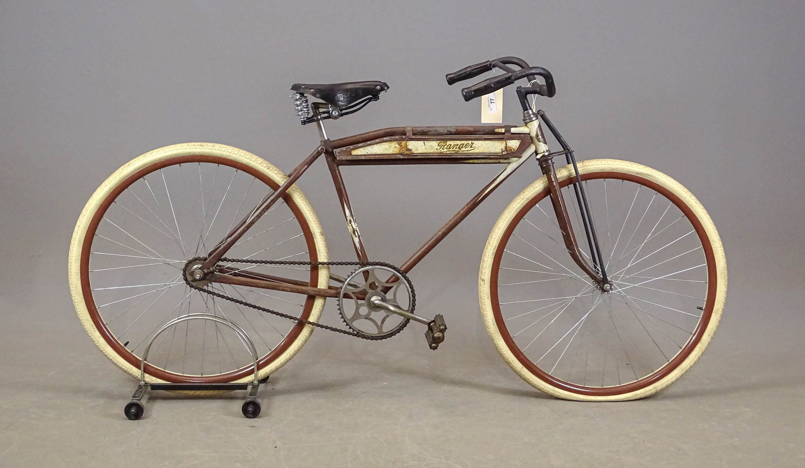 Mead Ranger Tank Bicycle: Mead Ranger tank bicycle. C. 1920s -1930s. Complete with tanks and a new Brooks leather saddle. Good condition. Gary Sanderson Collection.
