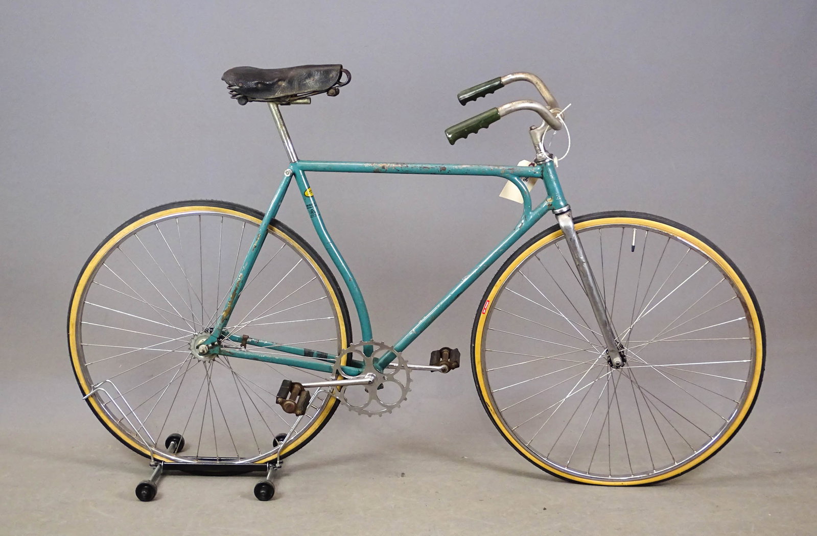 Unusual Racing Bicycle: Unusual shaped frame racing bicycle with chrome forks. 21" frame. Mark Mattei Collection.