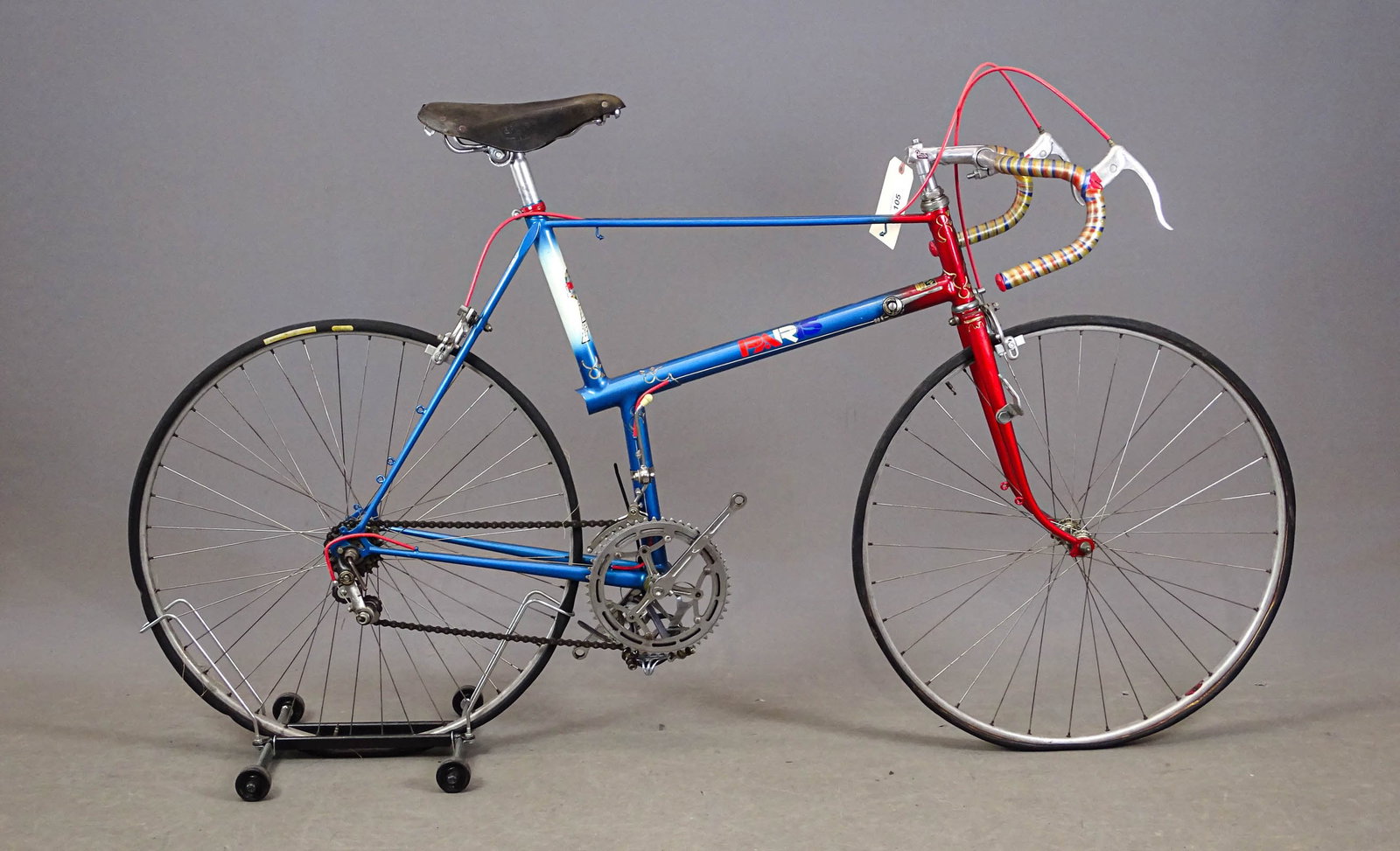 Paris Racing Bicycle: Paris racing bicycle with unusual split-tube design hand built by Harry Rensch.. 23" frame. Good condition. Mark Mattei Collection.