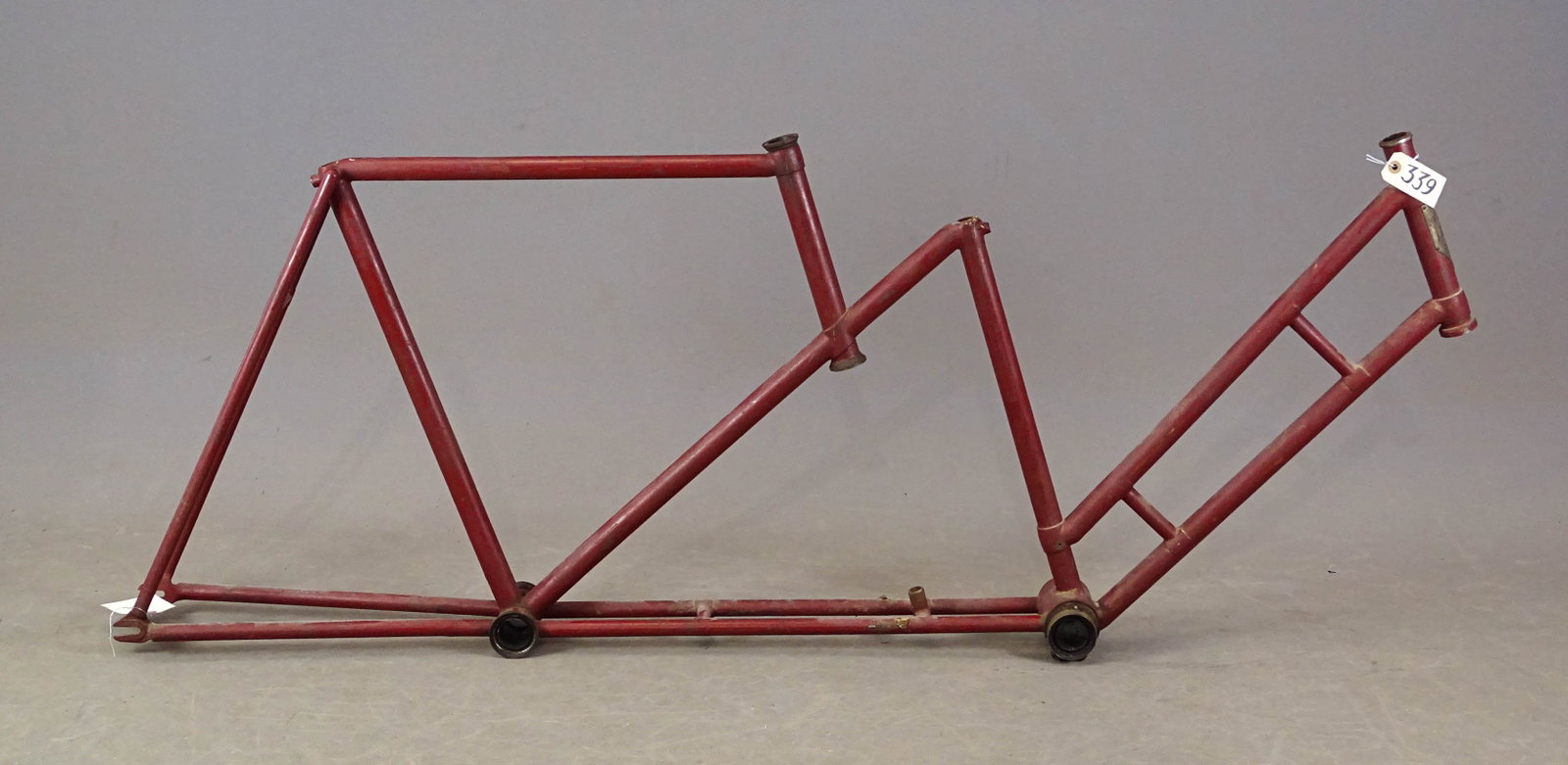 Victor Tandem Bicycle Frame: Victor tandem frame. The frame has been welded in places, and it needs some repairs. Gary Sanderson Collection.