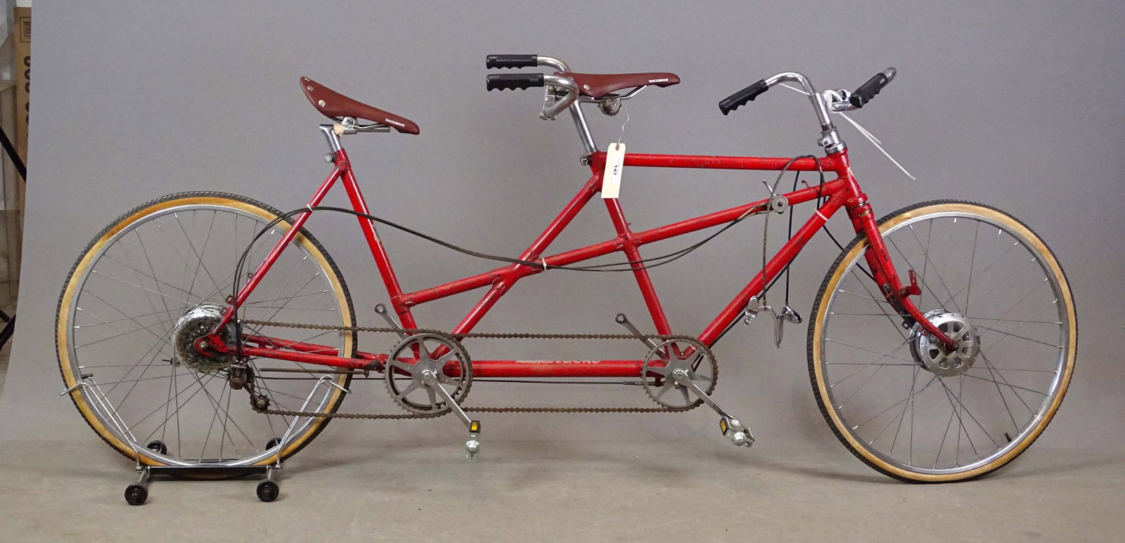 Armstrong Tandem Bicycle: C. 1900 Pneumatic Safety Armstrong tandem bicycle. Early 3-Speed derailleur. 21" cross frame.