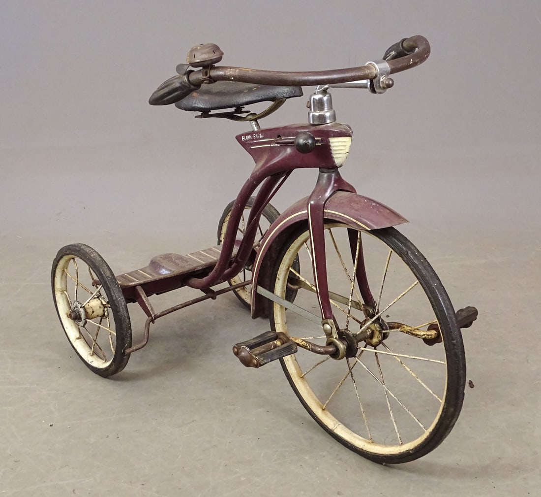 Elgin Tricycle: Elgin tricycle with brake. Also has a bell. Good condition. Mark Mattei Collection.