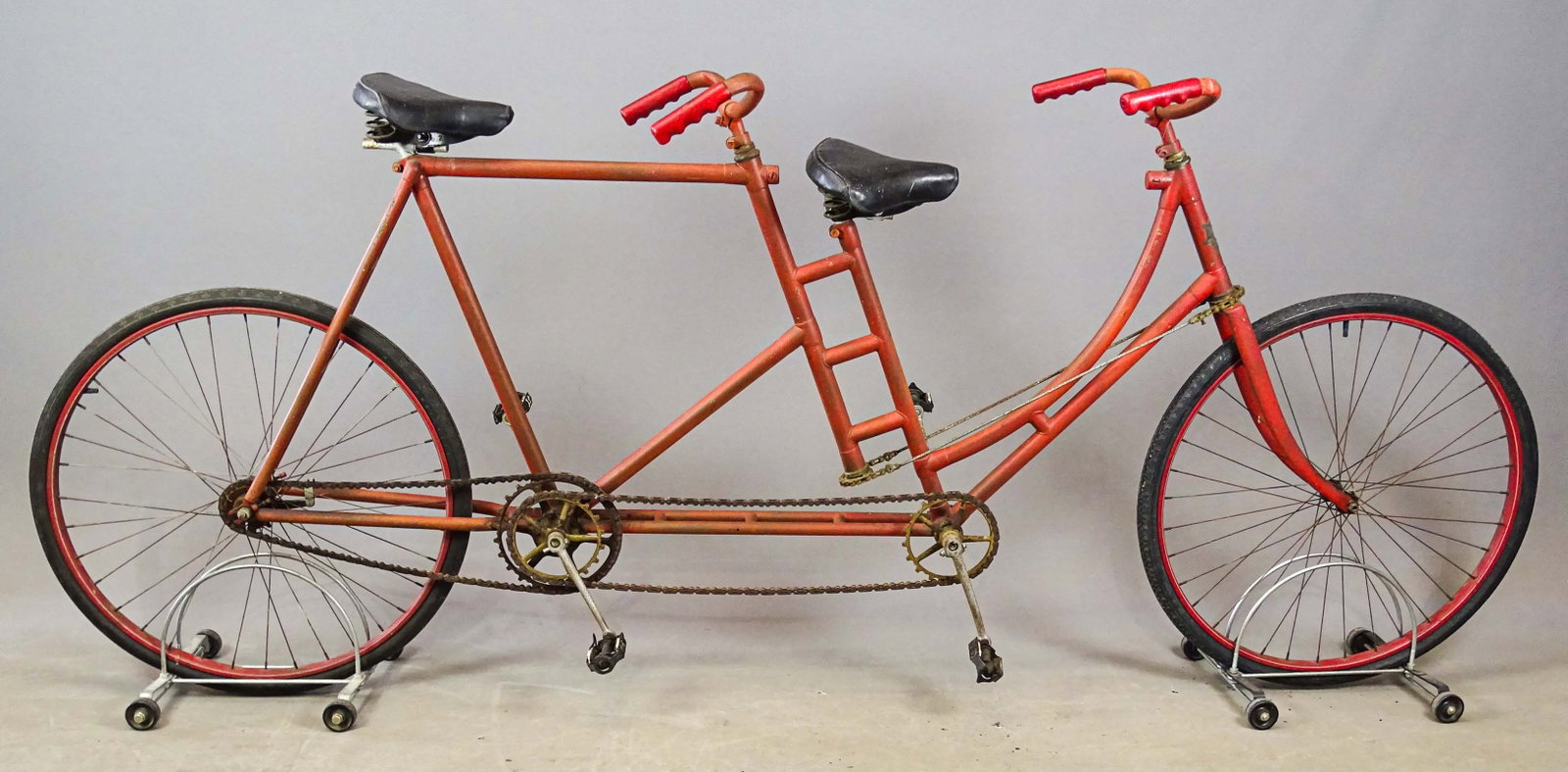 Tribune Tandem: Early Tribune Pneumatic Safety bicycle. Barn find condition. Black Mfg. Co. Erie Penna., 1898. Provenance: C. 1908-1970-The Clarence Page family of Chappaqua N.Y. owned this tandem from 1908-1970