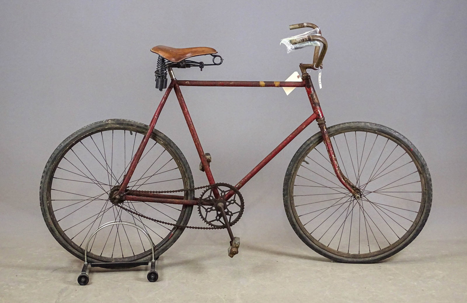 Mead Ranger Bicycle: Mead Range bicycle. C. 1900's. Made in Chicago, IL, USA. 25" frame, leather saddle in fair condition. Gary Sanderson Collection.