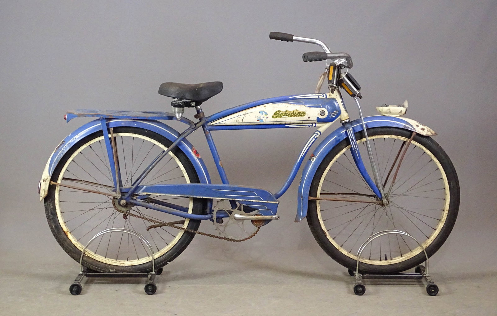 1951 Schwinn Hornet Bicycle: 1951 Schwinn Hornet balloon tire bicycle. SN#HOG5283. Original paint. 1" pitch chain, tank, rack. Barn fresh condition.