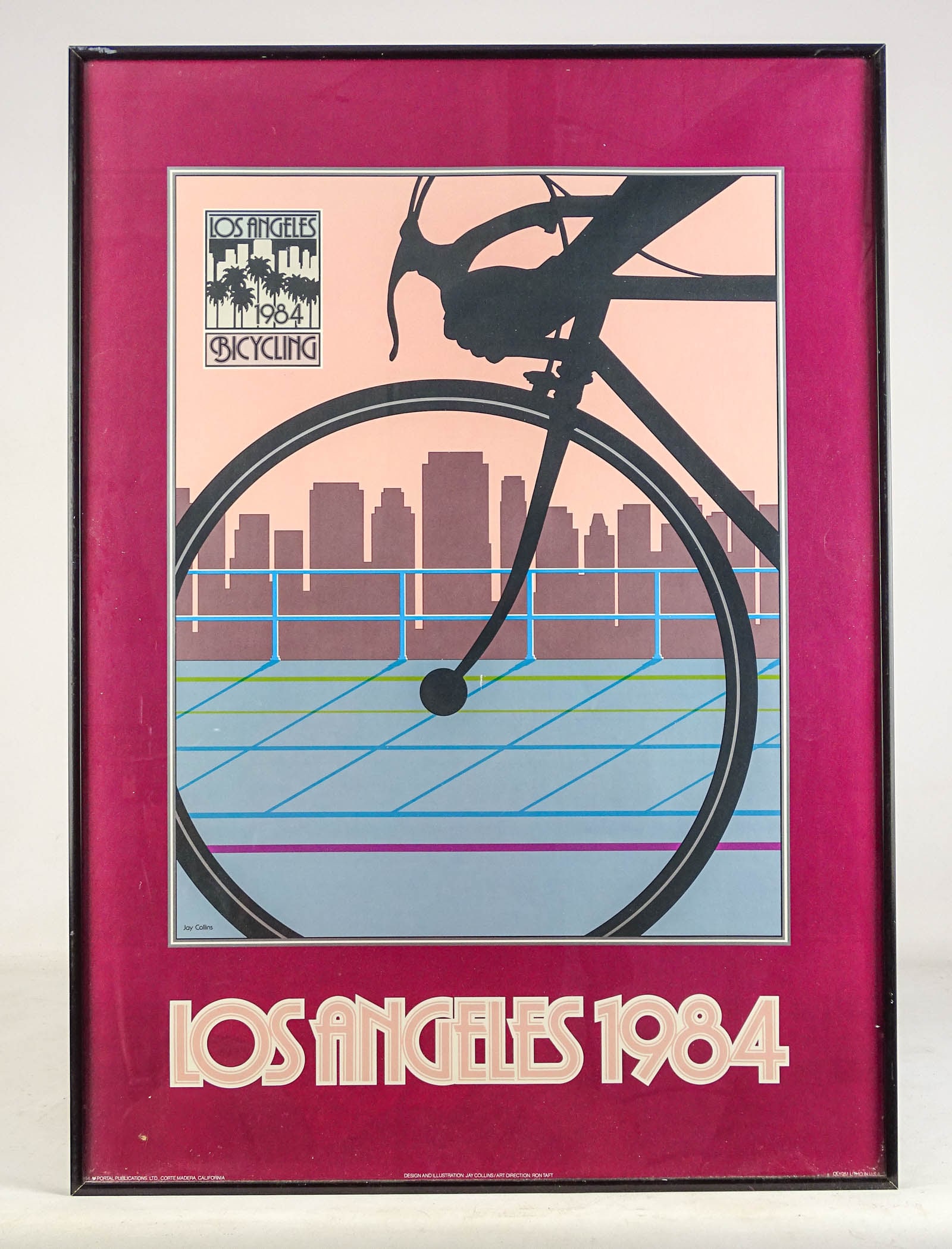 1984 Los Angeles Bicycling Poster: 1984 Los Angeles Bicycling poster. Artist Jay Collins. Overall in frame 28 1/2" x 20 1/2". Good condition.