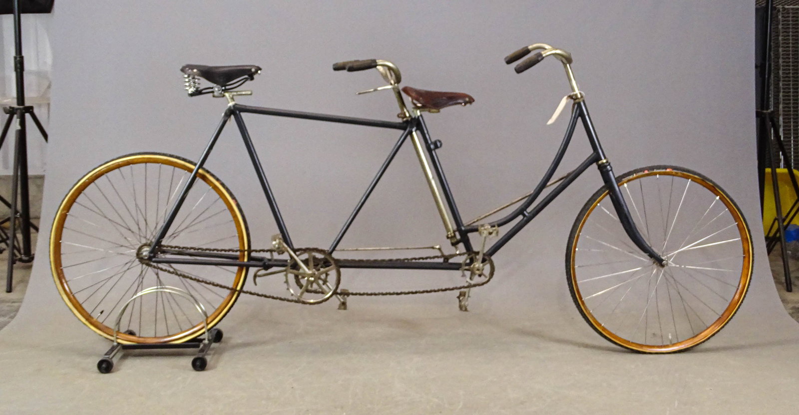 Humber Tandem Bicycle: Humber tandem. 1910s-1920s built for lady in front seat (stoker) and man in rear seat (captain). This tandem is complete (restored by Gary Sanderson in 2023 & 2024) and ready to ride. Note: each link