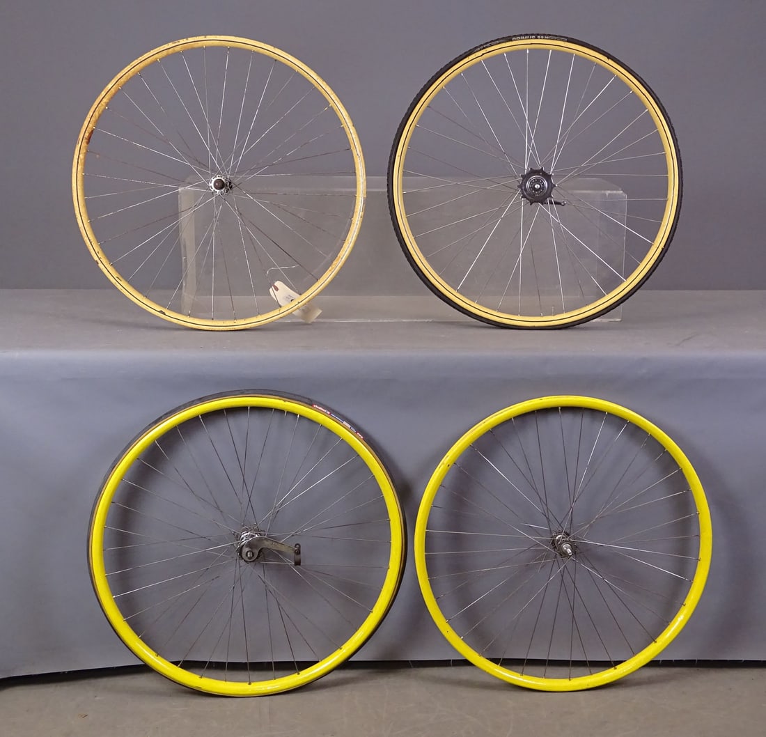 Two Sets of Wooden Bicycle Rims: Two sets of 25" wooden bicycle rims. Gary Sanderson Collection.