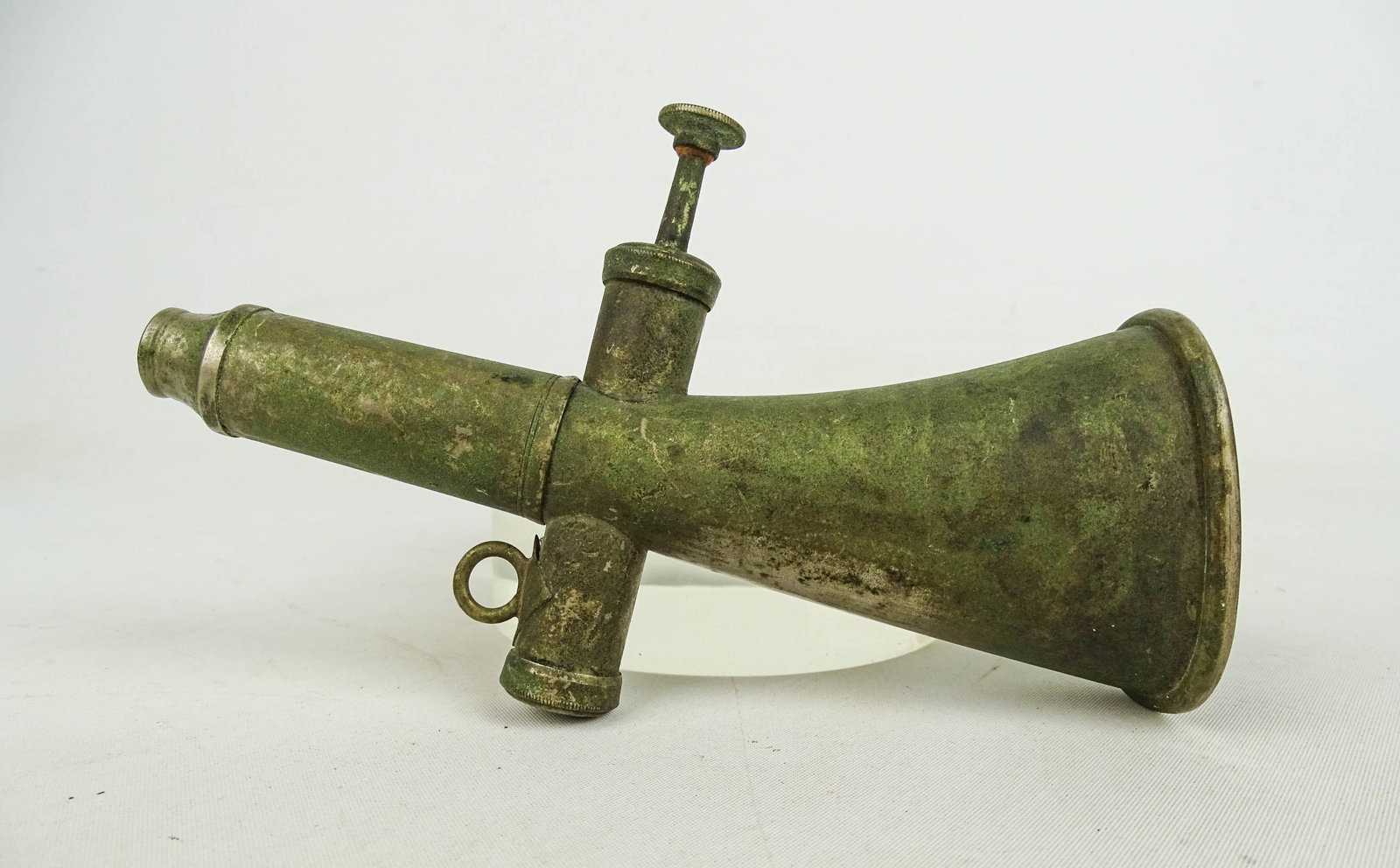 Cyclist Signal Trumpet: Cyclists 2 tone trumpet - circa 1880's - nickel plated, works fine. Good condition. Glenn Eames Collection Burlington Vermont.