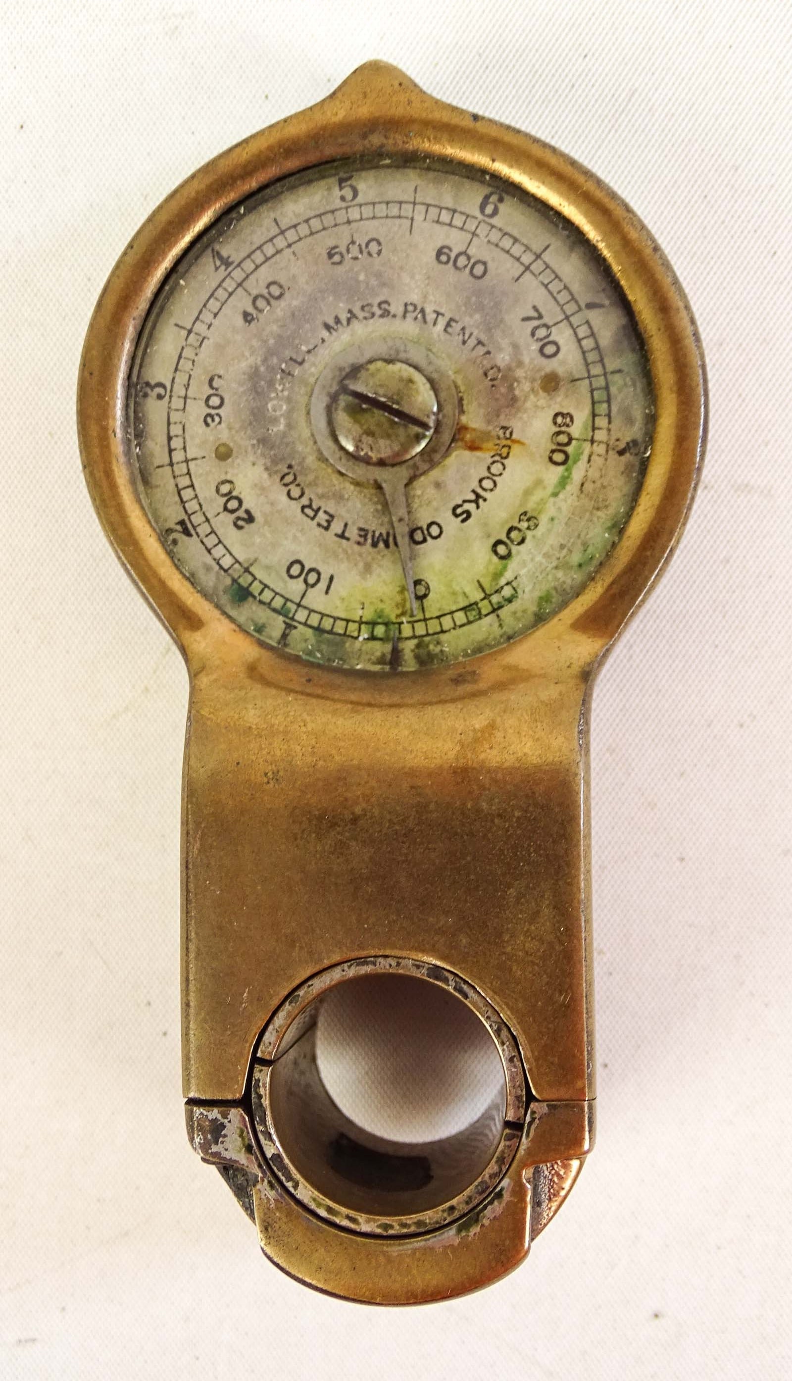 Brooks Odometer: Brooks Odometer Col. Lowell Mass. bras hub cyclometer. 4 1/4". Good condition. Unsure if working.