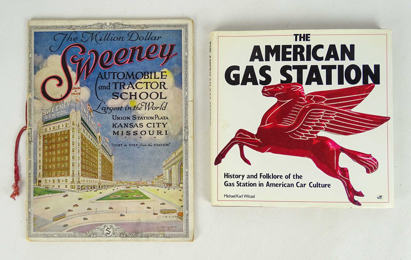Ephemera Lot: Lot including: Book: "THE AMERICAN GAS STATION" (Michael Karl Witzel), and booklet: "The Million Dollar Sweeney AUTOMOBILE AND TRACTOR SCHOOl....MISSOURI". Good condition.