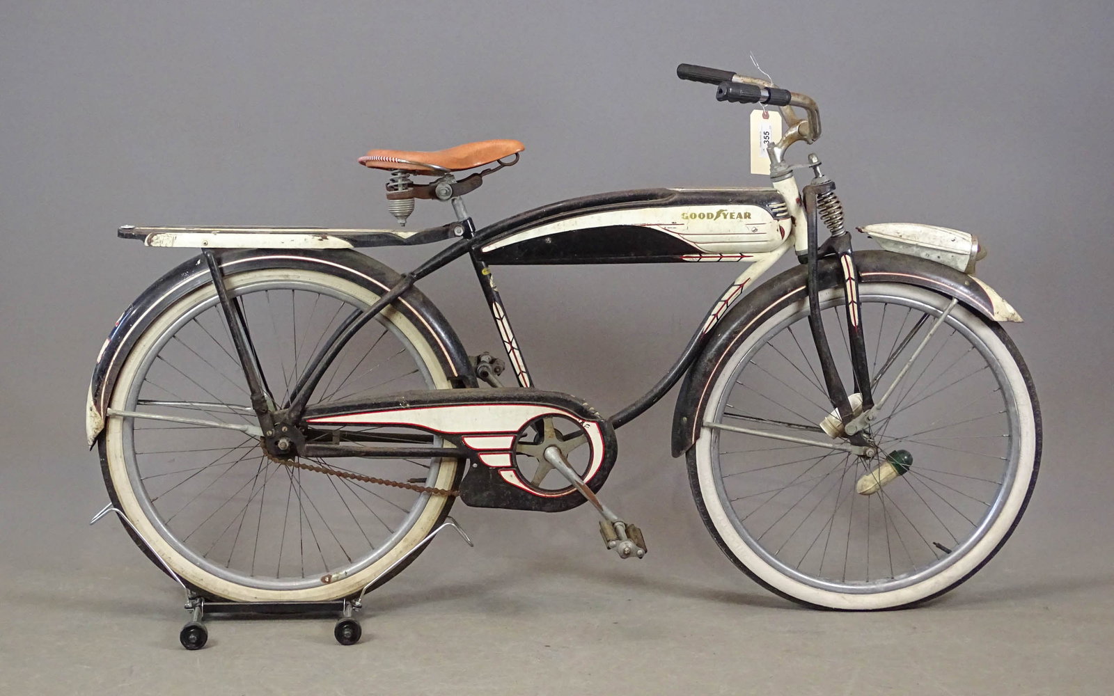 Pre-War Goodyear Bicycle: Pre-War Goodyear bicycle. 18" frame. White wall tires. Spring front end. Barn find condition.