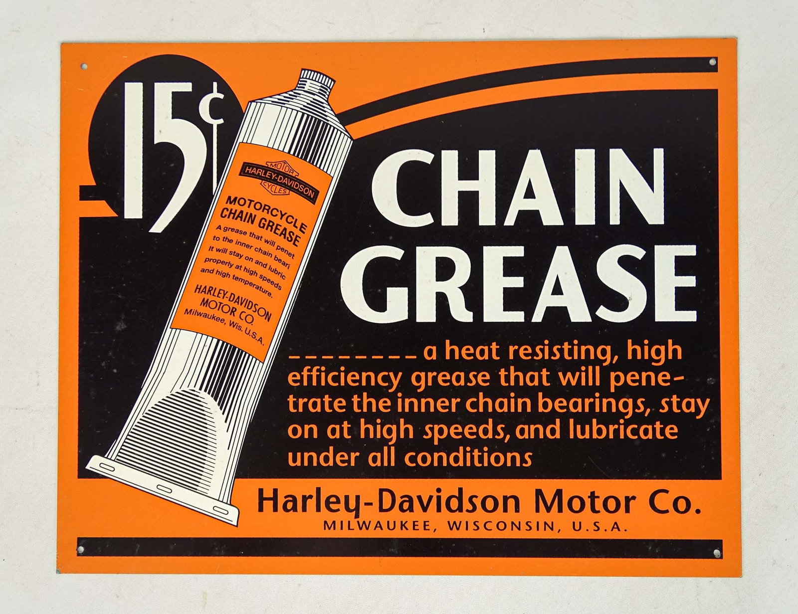 Harley Davidson Sign: Harley Davidson Chain Greas sign. 11" x 14". Good condition.