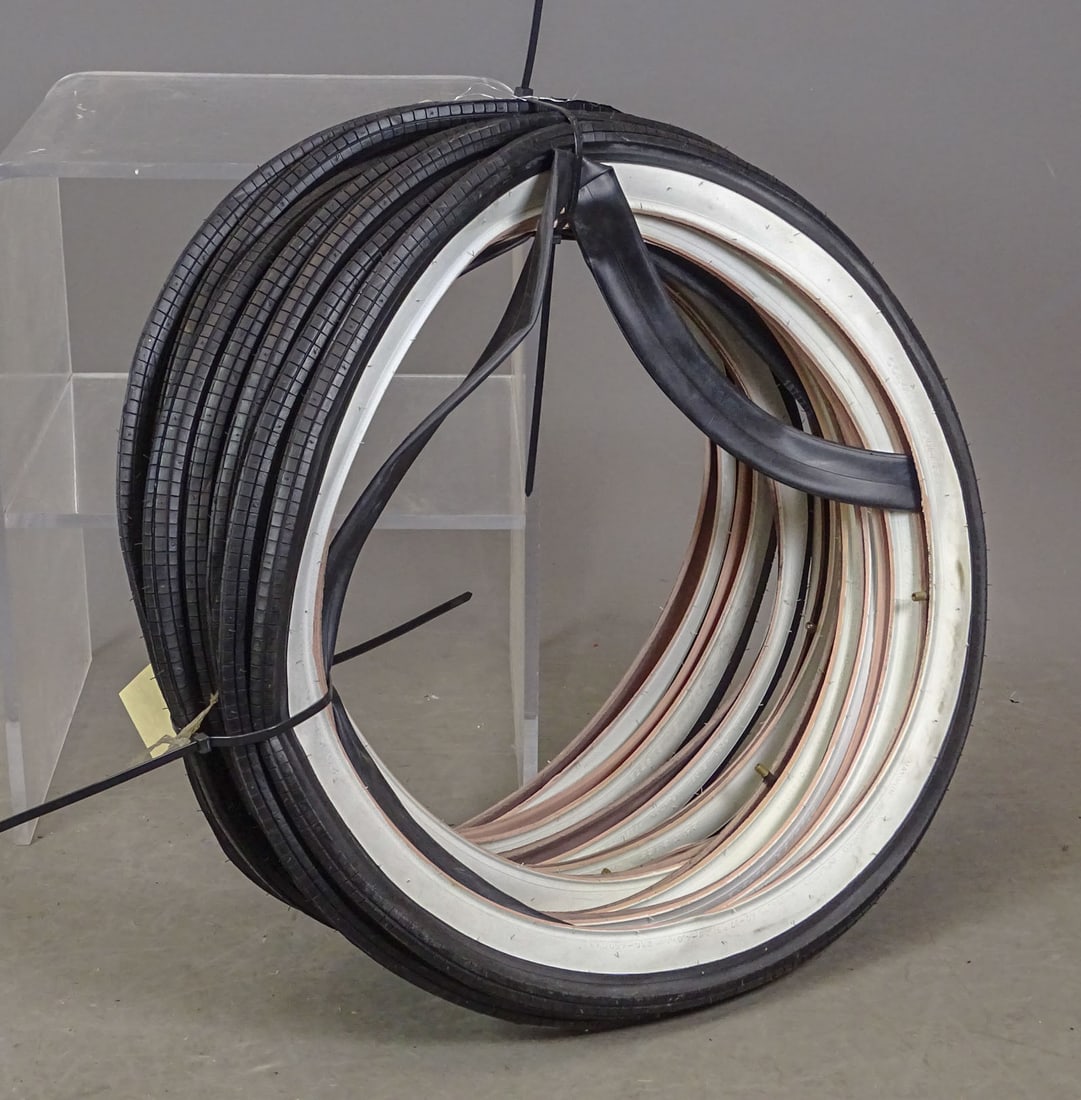 Tire Lot: Lot (10) NOS white wall 26" Balloon bicycle tires. Good condition.