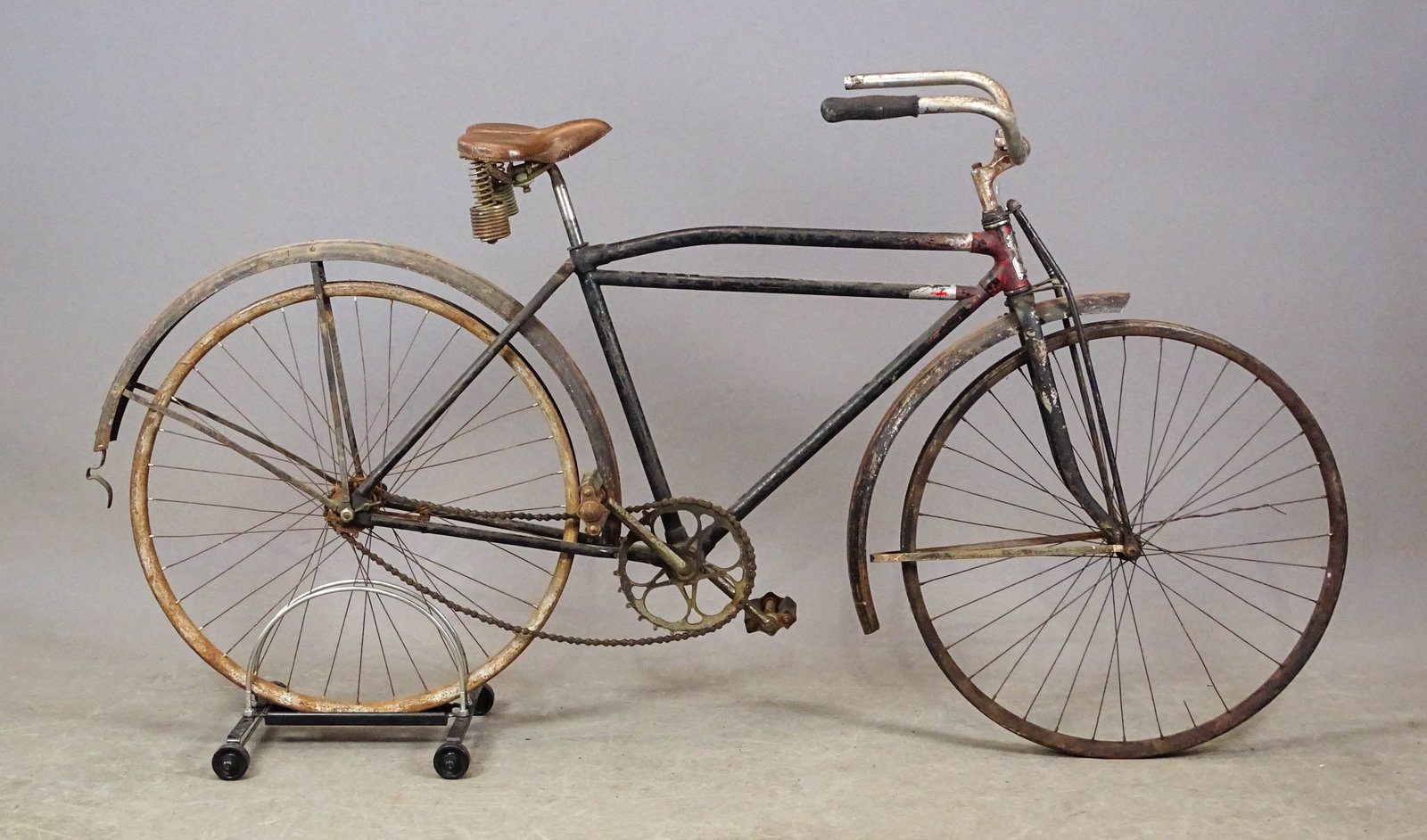Colson Bicycle: C. 1920's Colson Rover Motobike. Steel clad 28" rims. Barn fresh condition.