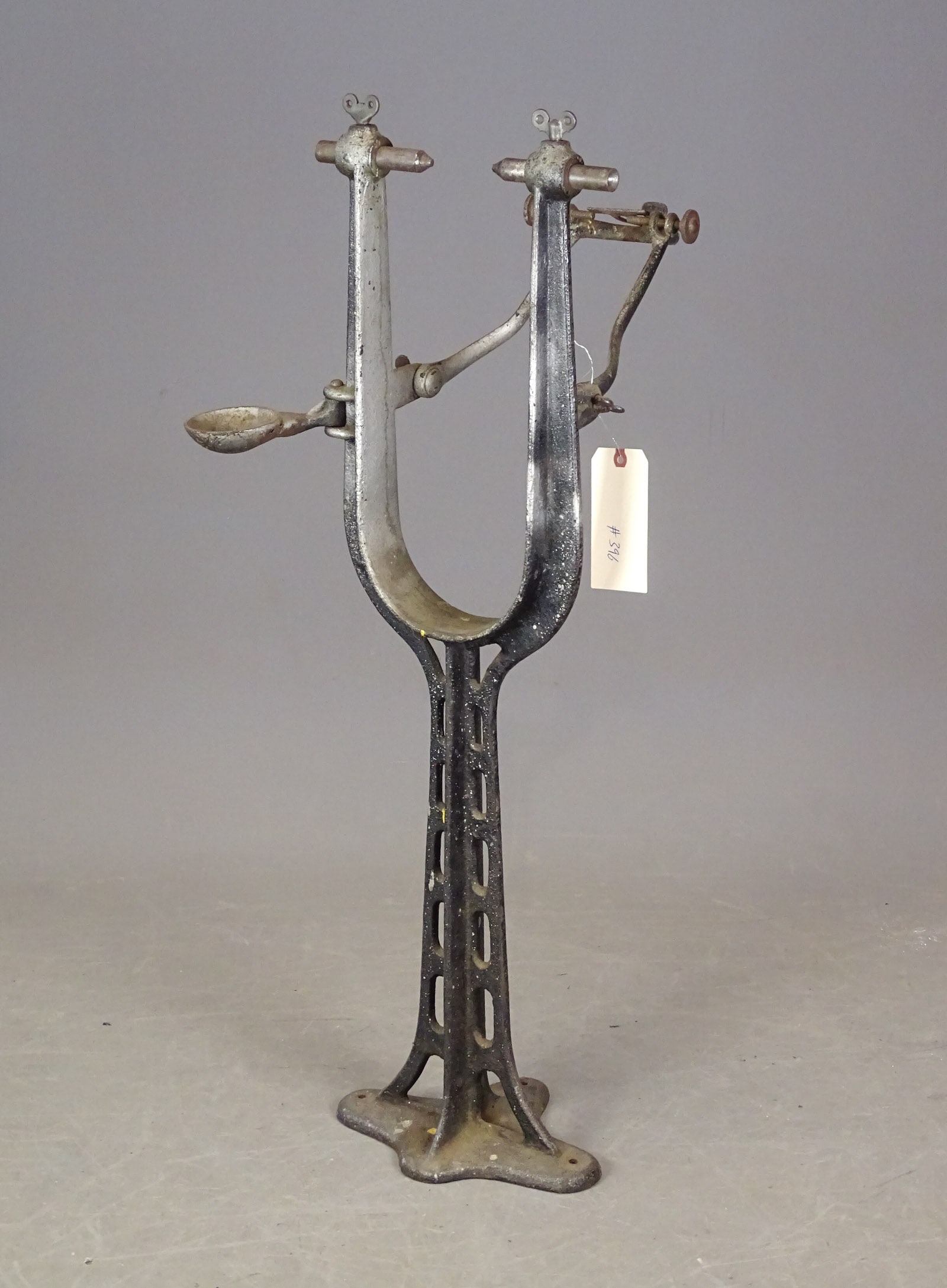 Floor Truing Stand: Original cast iron floor mount truing stand - early 1900's Good condition.. Glenn Eames Collection Burlington Vermont.