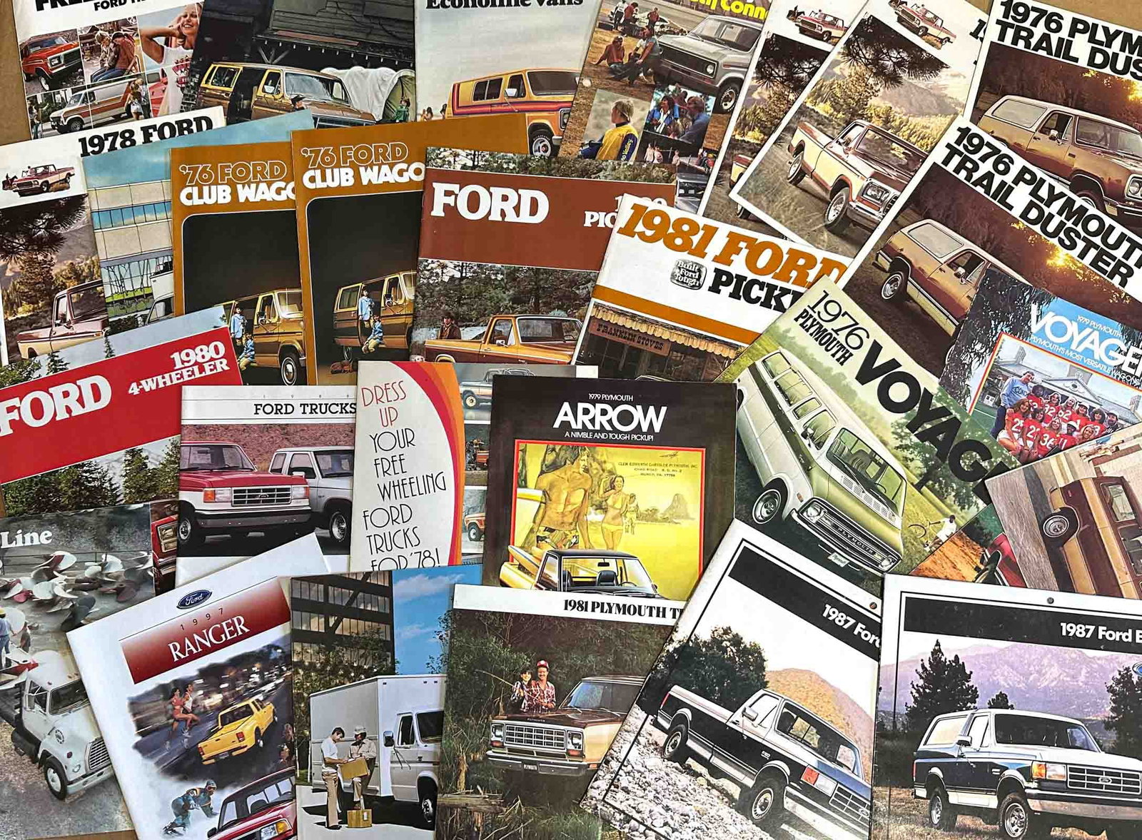Brochures Lot: Lot heavy lot of Ford and Dodge truck brochures, 1960's and later, weight 30 pounds.